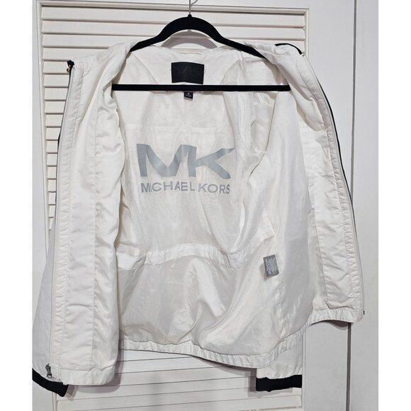 Michael Kors Men's White Stripes Red Blue Hooded Zip-Up Jacket Size Small 3059 - Picture 4 of 11